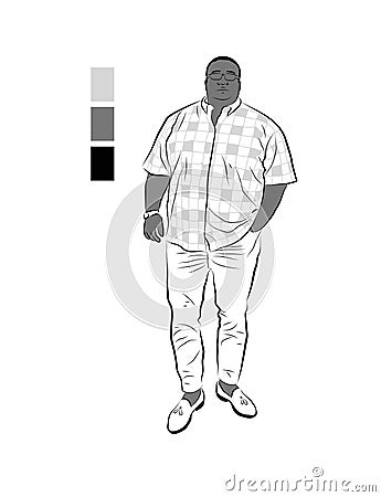 Vector isolated image of a full man. Picture of a man in a checkered shirt. Vector Illustration